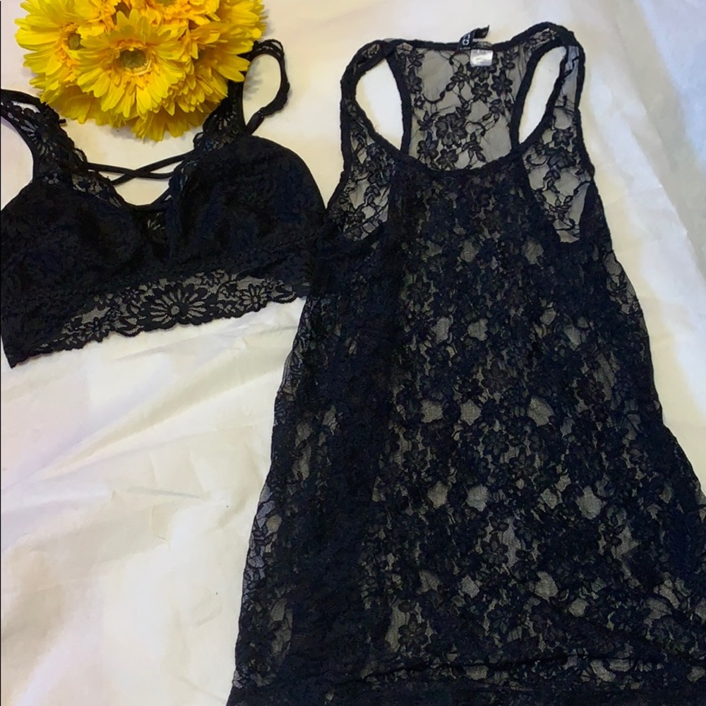 Victoria’s Secret Pink Black Bralette & H&M Divided Lace Tank Bundle - Picture 2 of 9